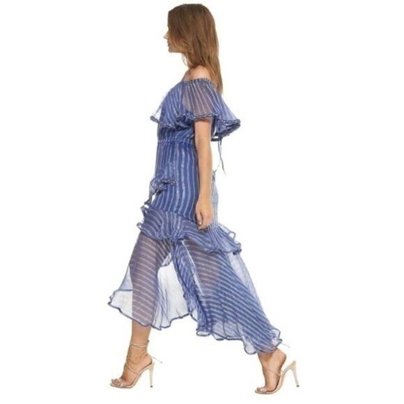 Misa Los Angeles Dress Blue Gold Medium Ambrosia Ruffle Hem Boho Festival NEW - Picture 12 of 16